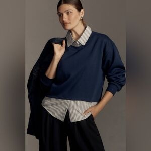 Anthropologie Maeve Navy Blue Oversized Layered Twofer Sweatshirt Top